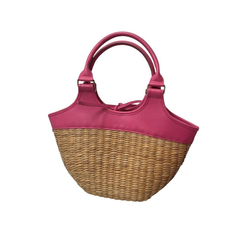 Vintage Banana Republic Y2K woven straw & pink vinyl bucket bag - Picture 2 of 8
